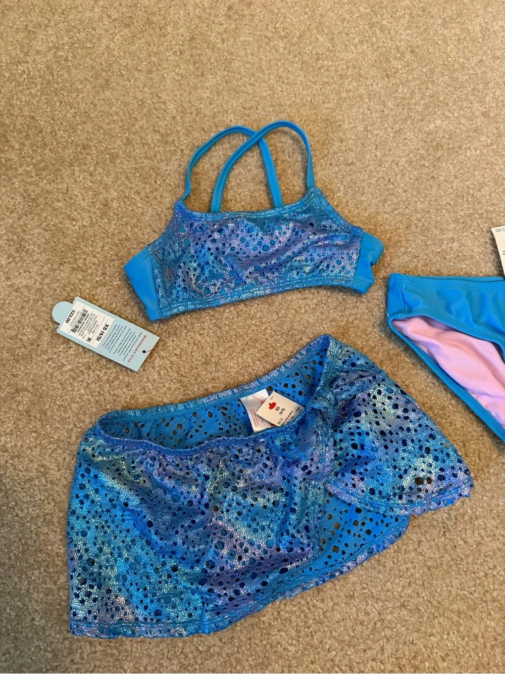 NWT Toddler Girl’s Cat & Jack Blue Polka Dots Bikini Set 3pc with swim skirt